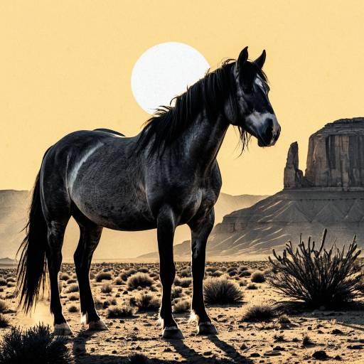 Detailed Grulla Mustang at Desert Sunset