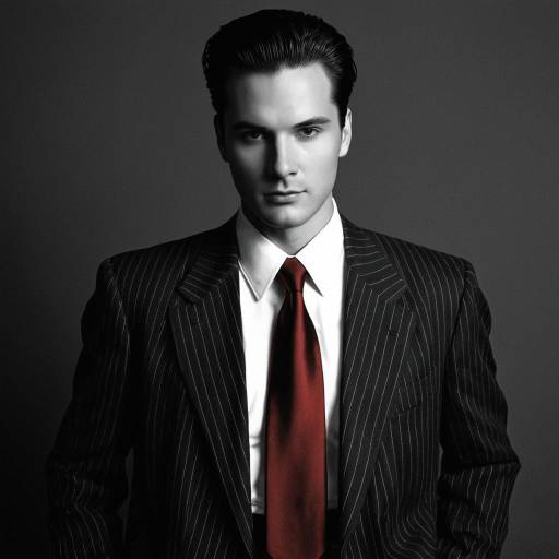 90s Businessman in Pinstripe Suit and Red Tie