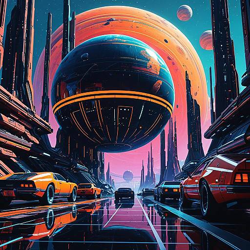 Futuristic Planet with Neon Structures