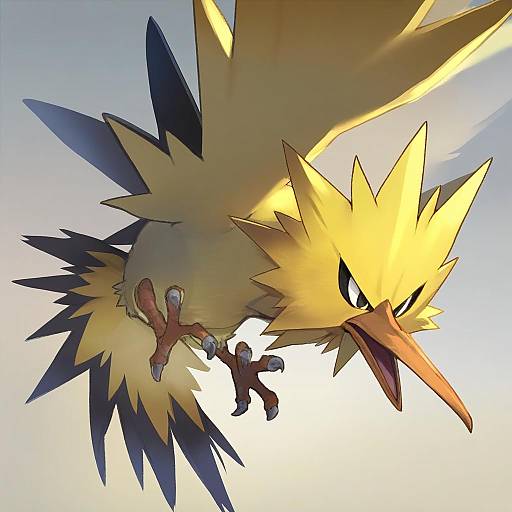 Illustration of Zapdos, pokemon in the style of Shirabi