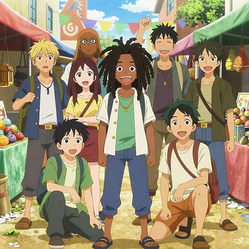 Vibrant Anime Market Group Portrait