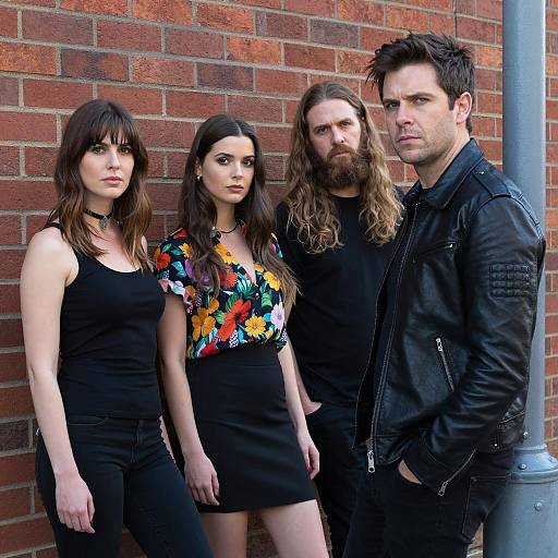 Four Friends Posing by Red Brick Wall