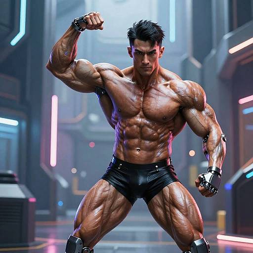 Futuristic Cybernetic Bodybuilder Pose