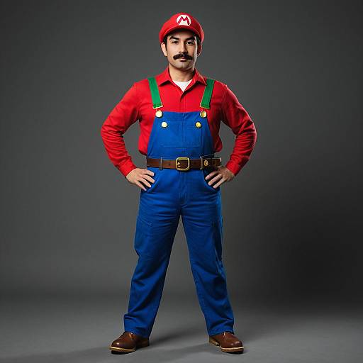 Man in Mario Costume Standing with Hands on Hips