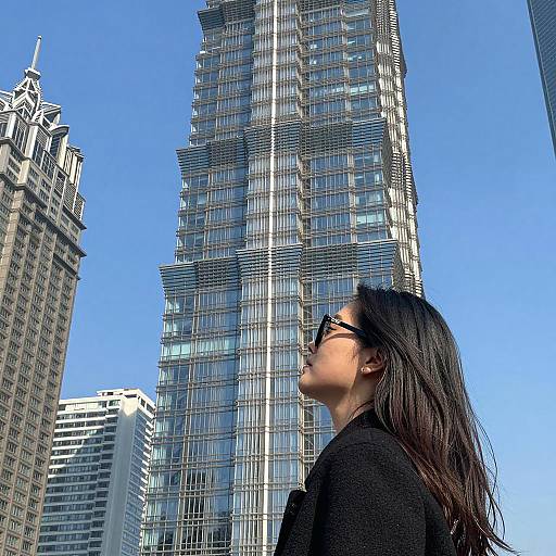 Urban Elegance: Woman and Skyscraper