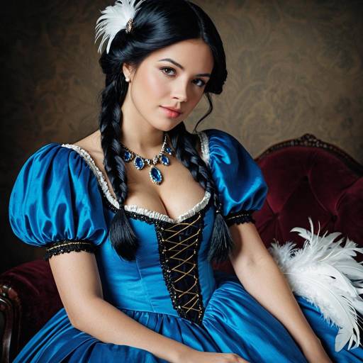 Woman in Blue Puffy Sleeve Dress with Braided Hair