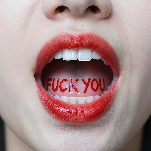 Close-up of Mouth with Red Lipstick and Text Inside