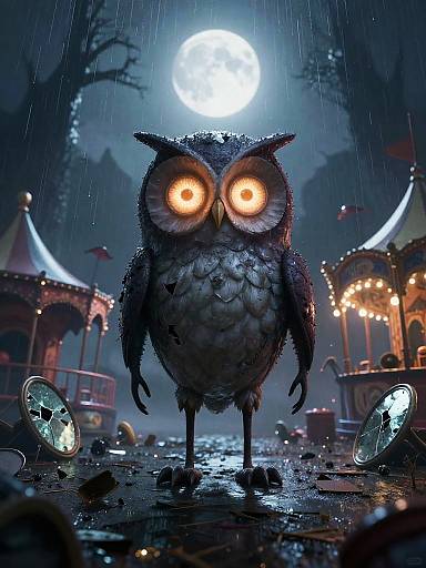 Spooky Owl in Ruined Carnival