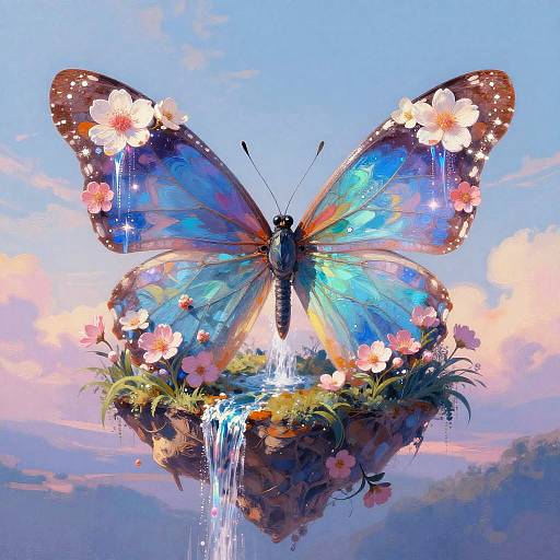 Floating Butterfly Island in Pastel Sky