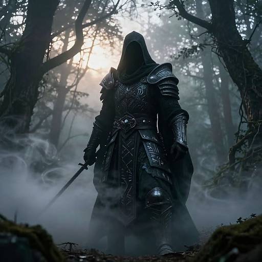 Mysterious Shadowy Warrior in Fog