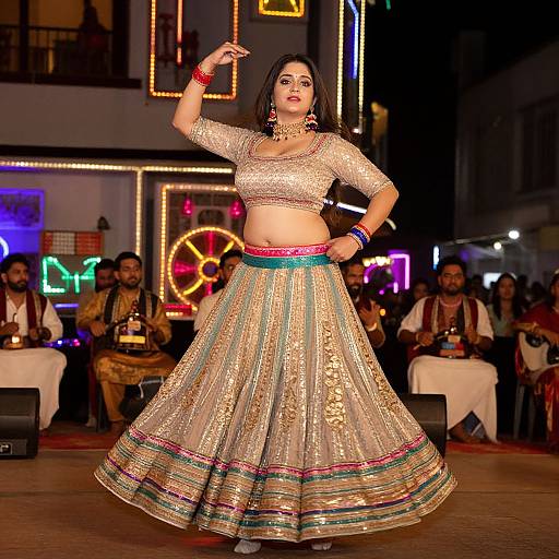 Glamorous Woman Dancing in Dandiya Dress