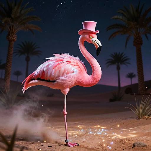 Whimsical Flamingo Moonlit Oasis