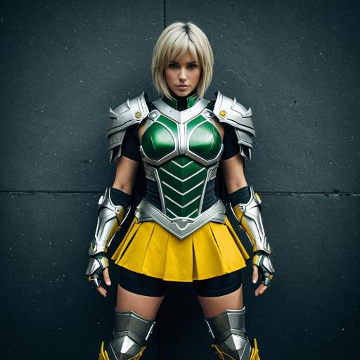 Woman in Futuristic Green and Silver Armor Cosplay