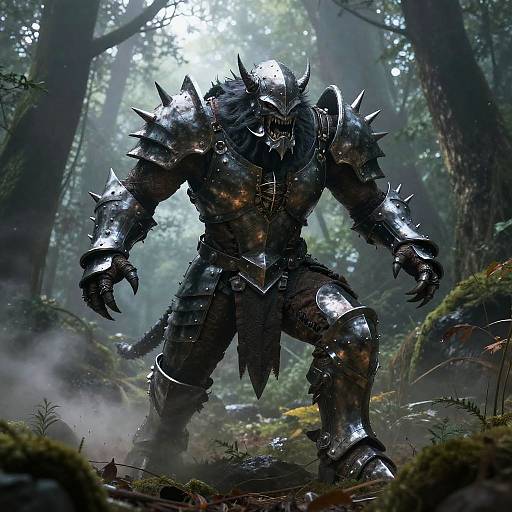 Armored Beast Charging Through Forest