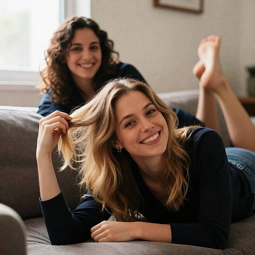 Relaxed Moments: Two Women on Couch