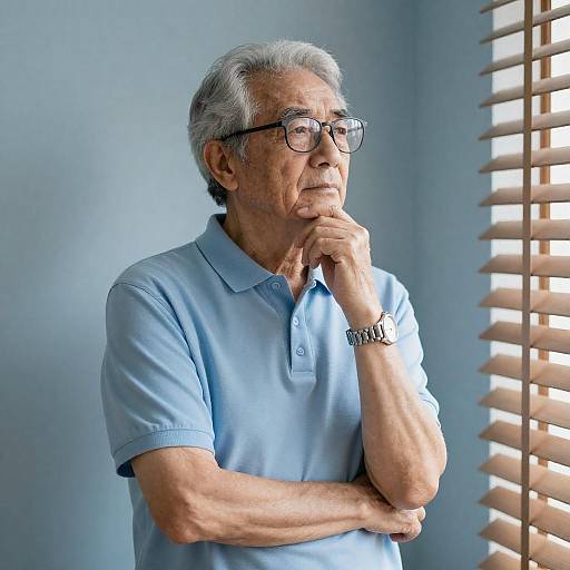 Contemplative Elderly Man in Blue Polo