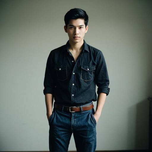 Young Man in Black Shirt with Hands in Pockets