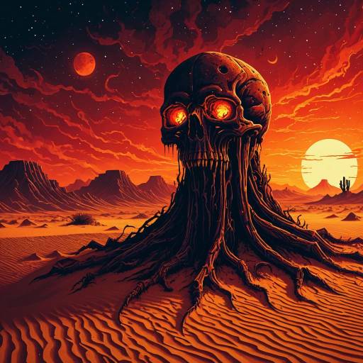 Fiery Cosmic Horror Desert Skull