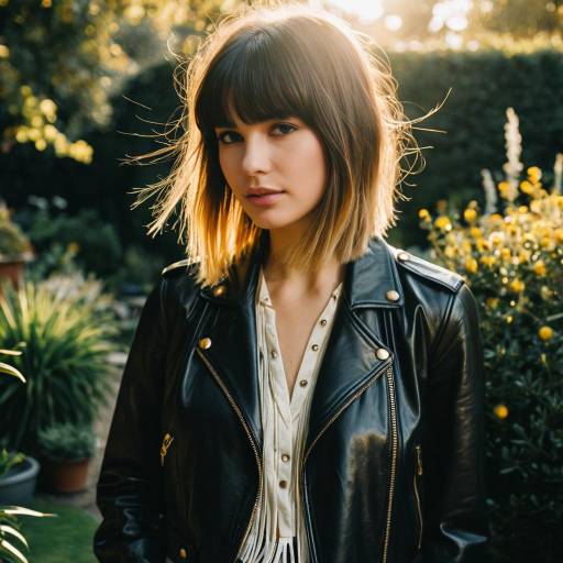 Woman with Wispy Fringe Hairstyle in Leather Jacket