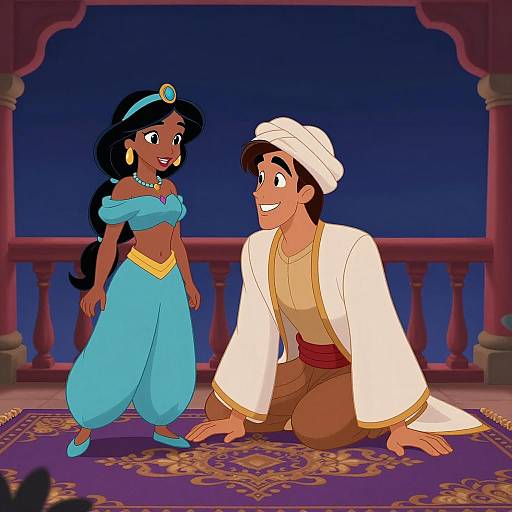 Digital Illustration of Aladdin and Jasmine from Disney