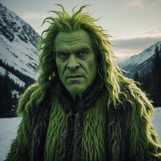 Theatrical Grinch Costume in Cinematic Setting
