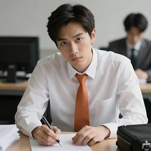 Intense Gaze in Office Setting