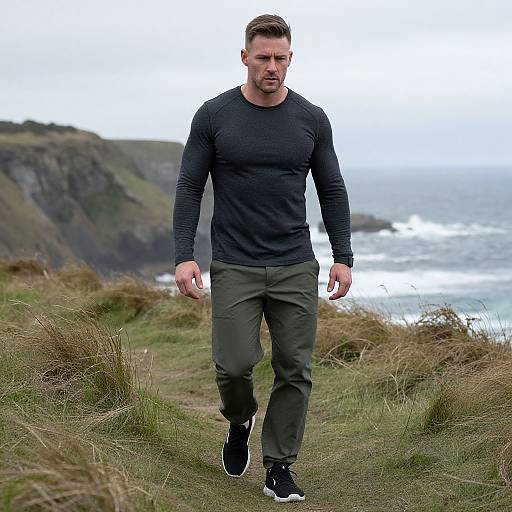 Man Walking on Coastal Cliff Path