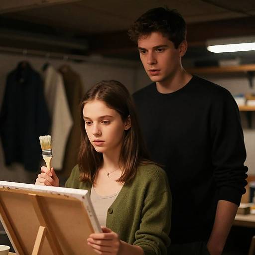 Young Couple Painting in Basement Studio