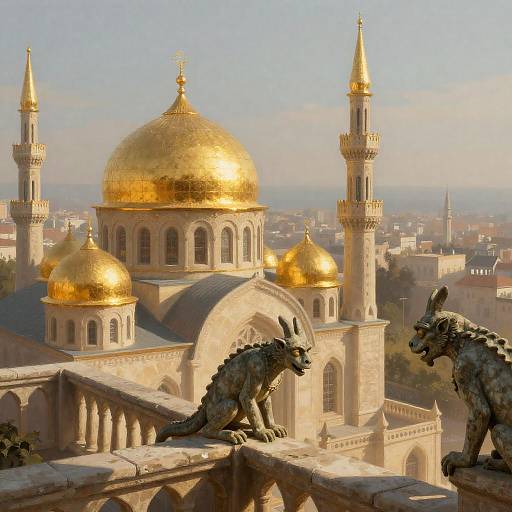 Golden-Domed Fantasy Cityscape at Dusk