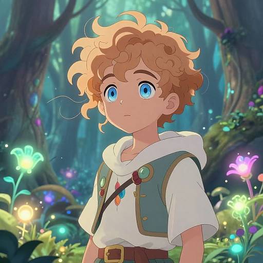 Anime Boy in Mystical Forest