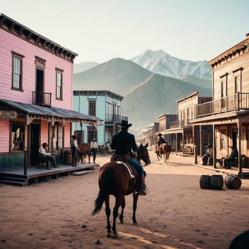 Old West Ghost Town with Cowboys on Horseback