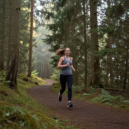 Energetic Woman Jogging in Forest