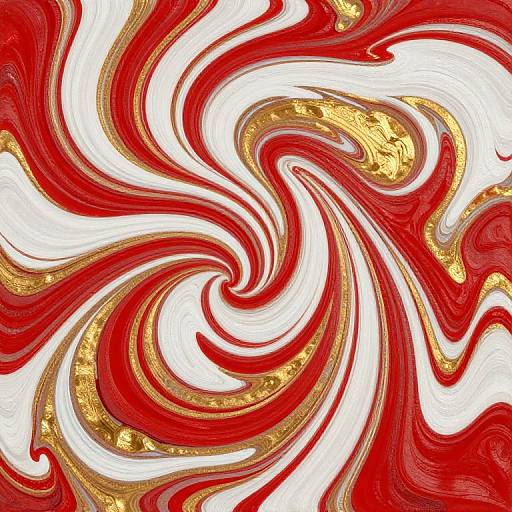 Abstract digital artwork featuring swirling red, white, and gold marbled patterns with textured gold accents, creating a dynamic, vibrant effect.