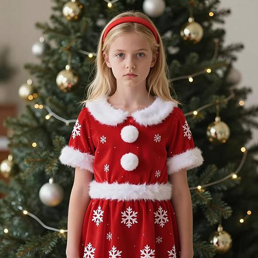 Young Woman in Festive Christmas Dress