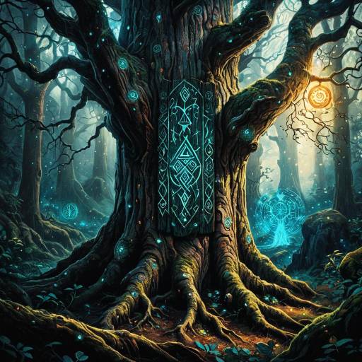 Mystical Ancient Tree with Glowing Runes