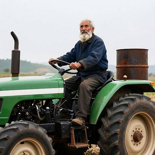 Elderly Farmer on a Vintage Tractor