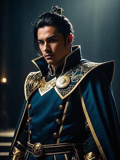 Heroic Man in Childe Genshin Outfit