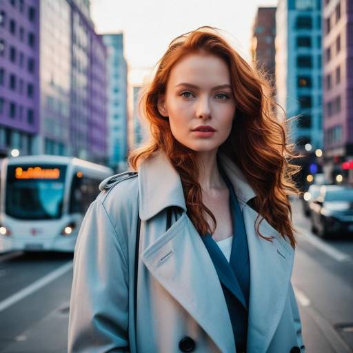Stylish Woman with Red Hair in Urban Setting