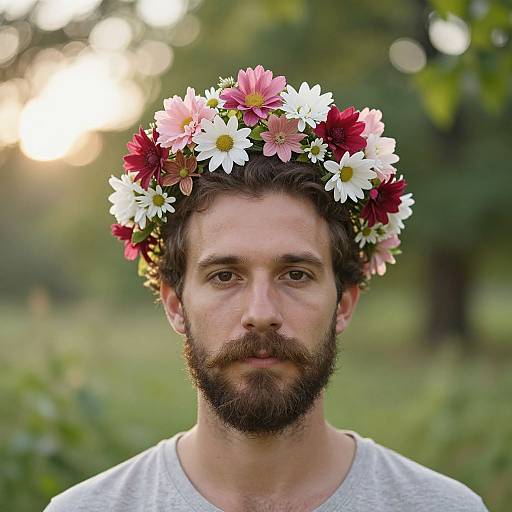 Man with Floral Headpiece at Sunrise