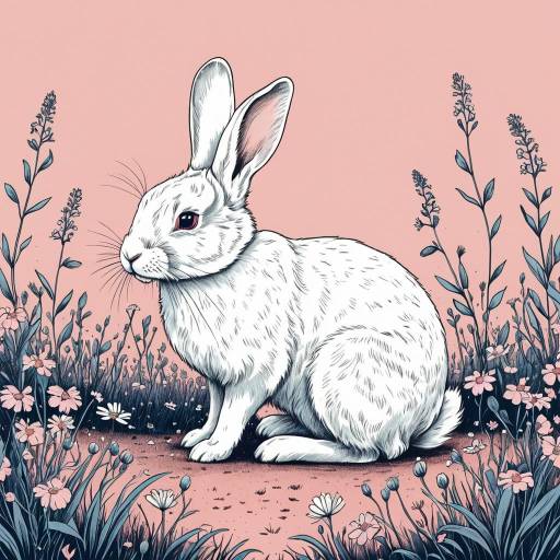 White Rabbit Among Wildflowers