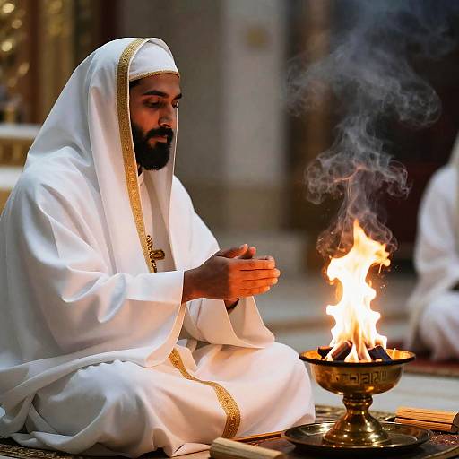 Zoroastrian Priest Performing Yasna Rite