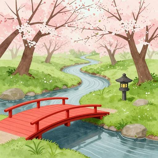 Jardin Japonais Zen avec Pont Rouge