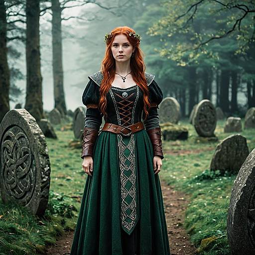 Red-Haired Celtic Woman in Medieval Dress