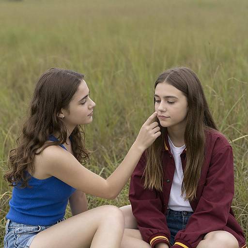 Tender Moment in a Grassy Field
