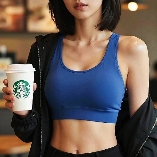 Glossy Café Fitness Portrait with Starbucks Cup