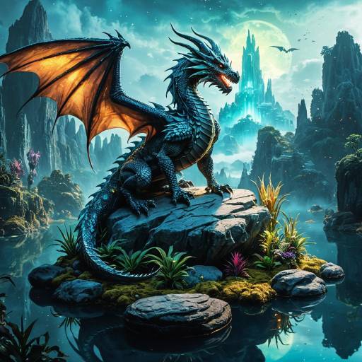 Crystalline Dragon on Floating Rock
