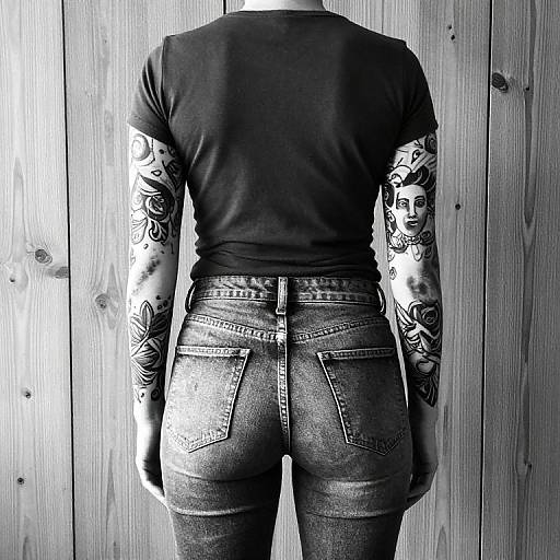 Monochrome Figure with Colorful Tattoos