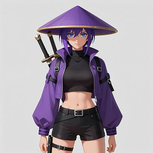 Purple-Haired Warrior in Conical Hat