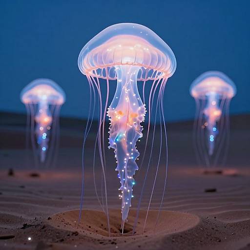 Giant Bioluminescent Jellyfish in Desert