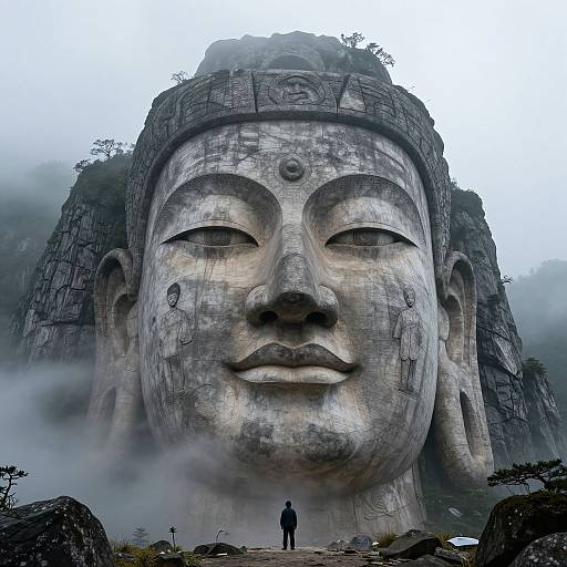 Colossal Face Mountain with Mist